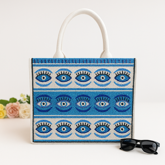 Evil Eye Beaded Tote Bag
