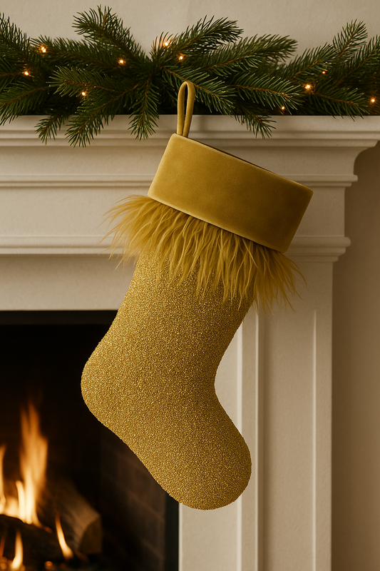 Gold Beaded Christmas Stocking