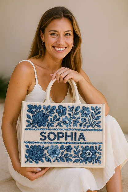 Custom Beaded Floral Tote