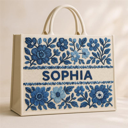 Custom Beaded Floral Tote