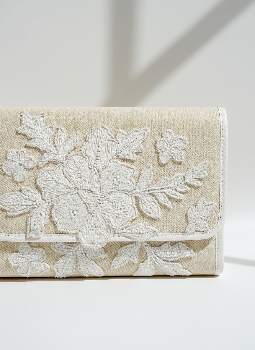 Embroidered Canvas Bridal Clutch