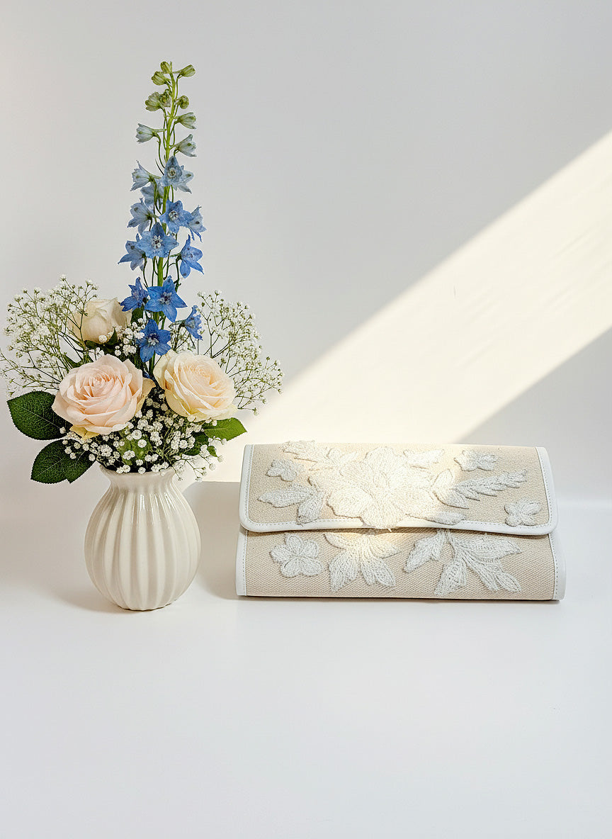 Embroidered Canvas Bridal Clutch