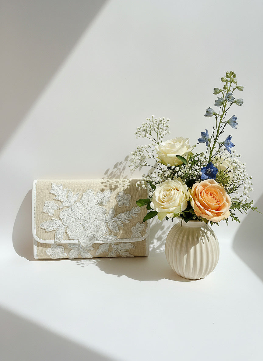 Embroidered Canvas Bridal Clutch
