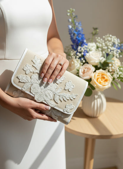 Embroidered Canvas Bridal Clutch