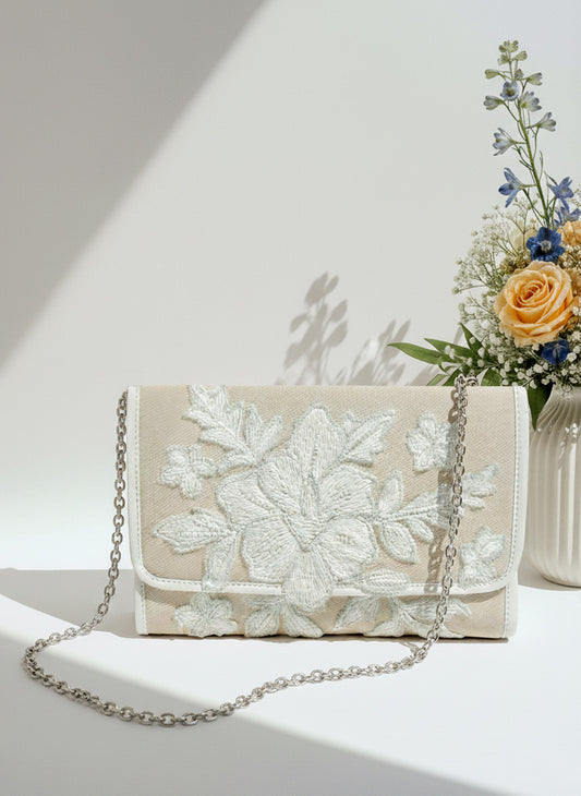 Embroidered Canvas Bridal Clutch