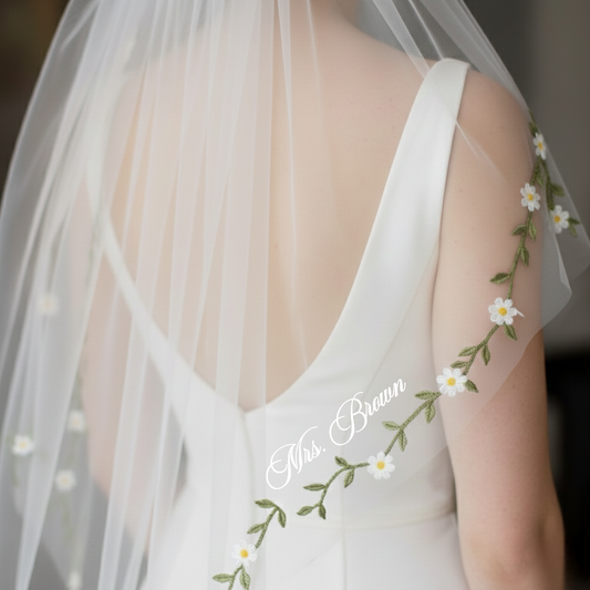 Embroidered Floral Wedding Veil with Botanical Vine