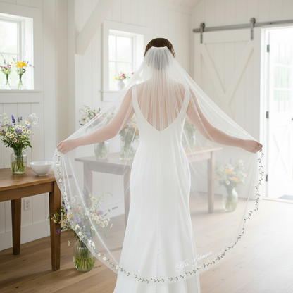 Embroidered Floral Wedding Veil with Botanical Vine