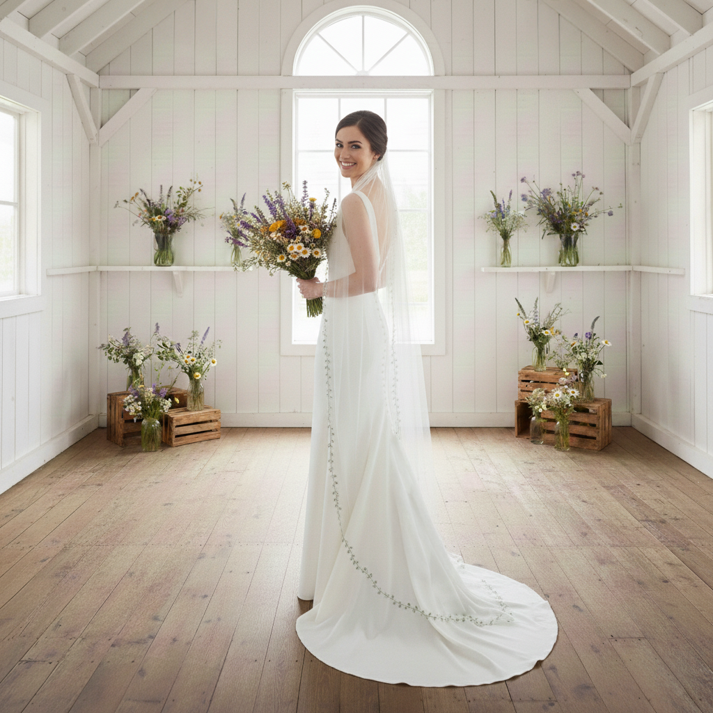 Embroidered Floral Wedding Veil with Botanical Vine