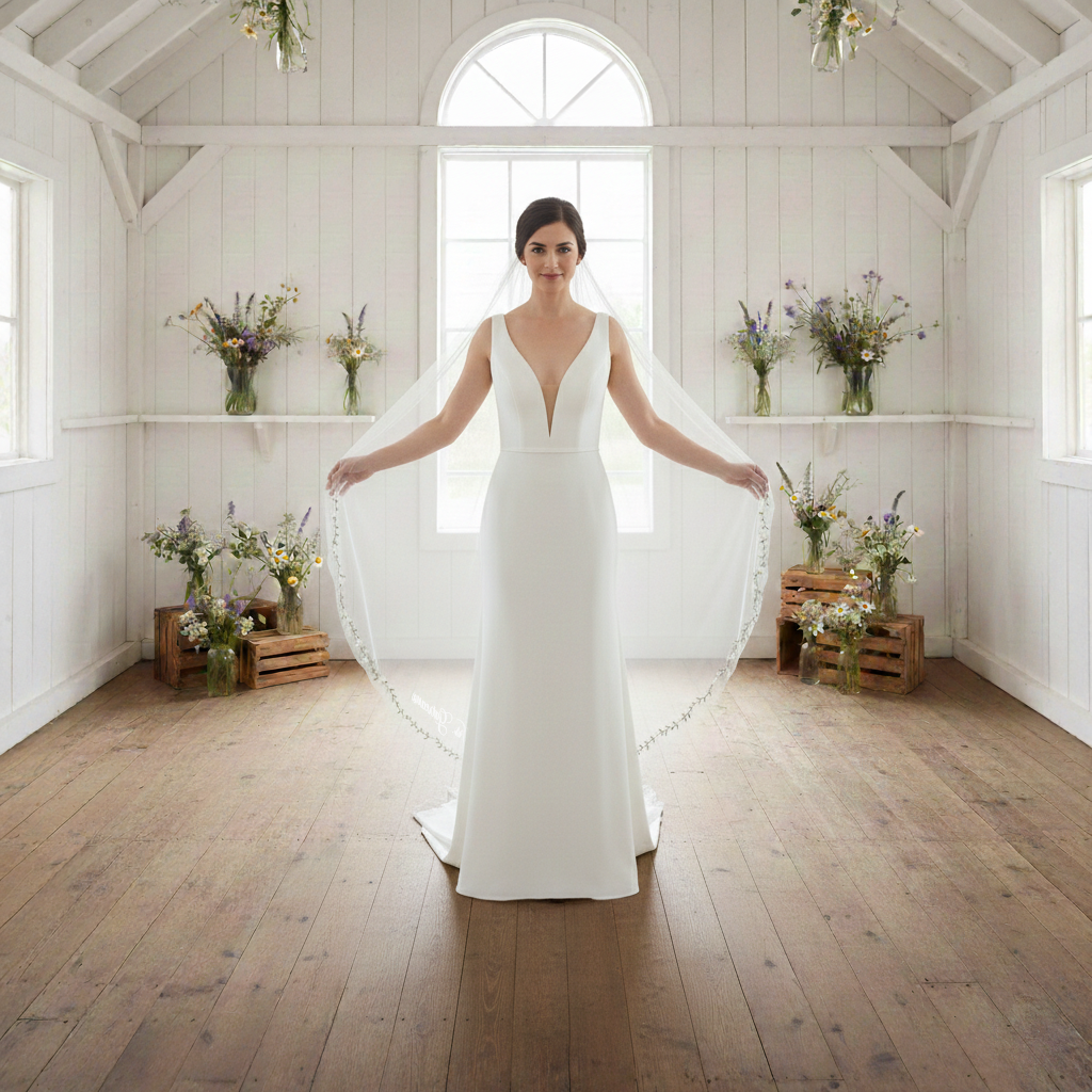 Embroidered Floral Wedding Veil with Botanical Vine