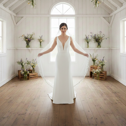 Embroidered Floral Wedding Veil with Botanical Vine