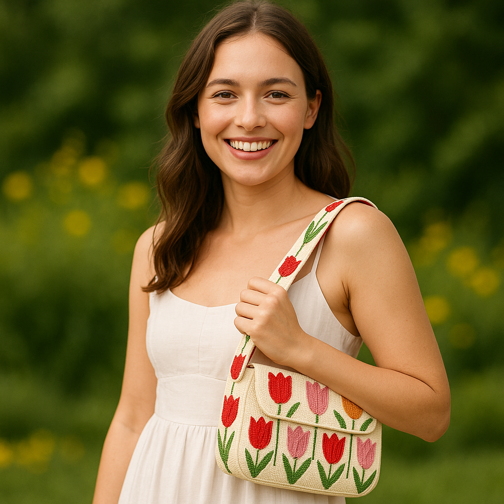 Flower Beaded Shoulder Bag