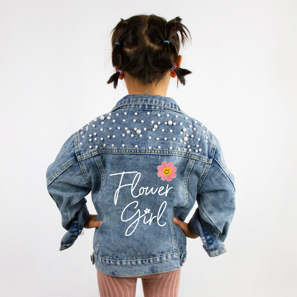 (Blue Pearl) Personalized Flower Girl Denim Jacket