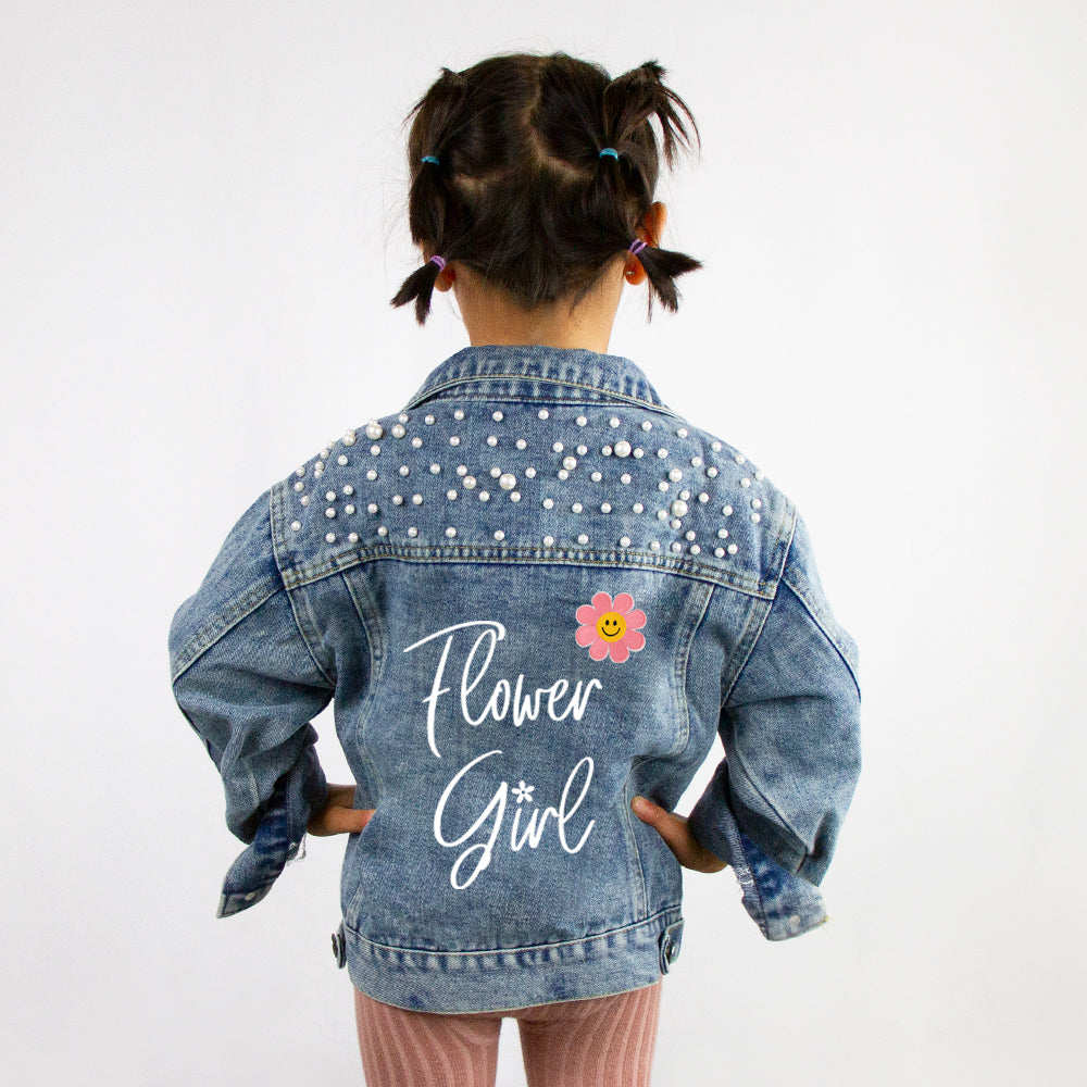 (Blue Pearl) Personalized Flower Girl Denim Jacket