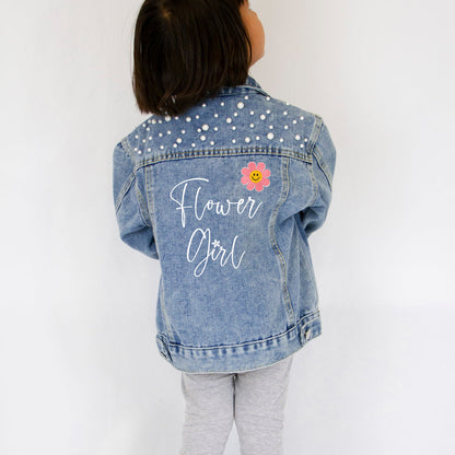 (Blue Pearl) Personalized Flower Girl Denim Jacket