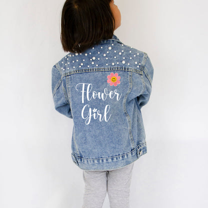 (Blue Pearl) Personalized Flower Girl Denim Jacket