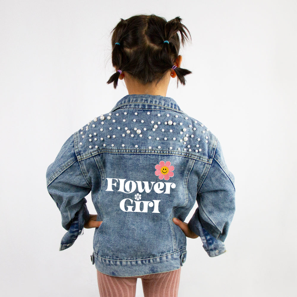 (Blue Pearl) Personalized Flower Girl Denim Jacket