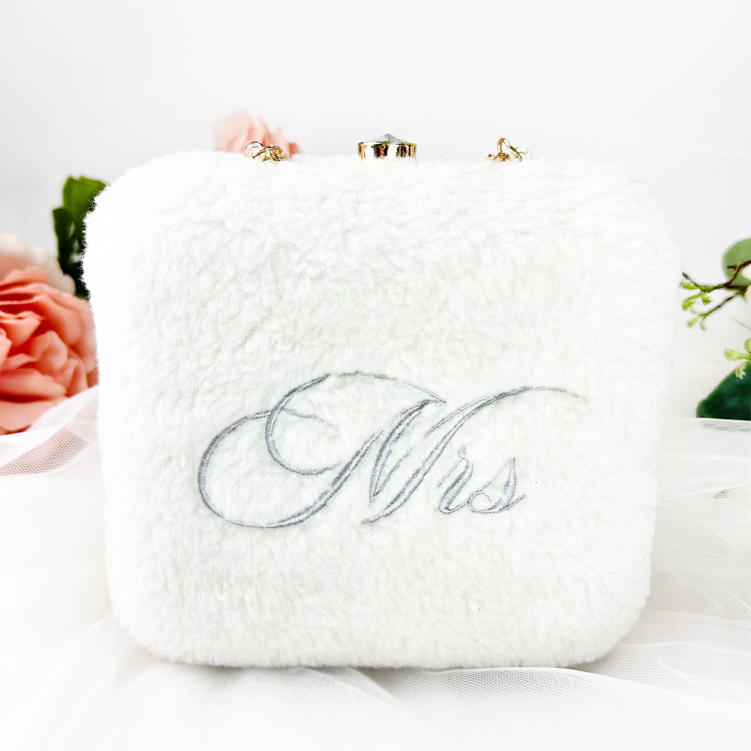 Fluffy Mrs Bridal Clutch