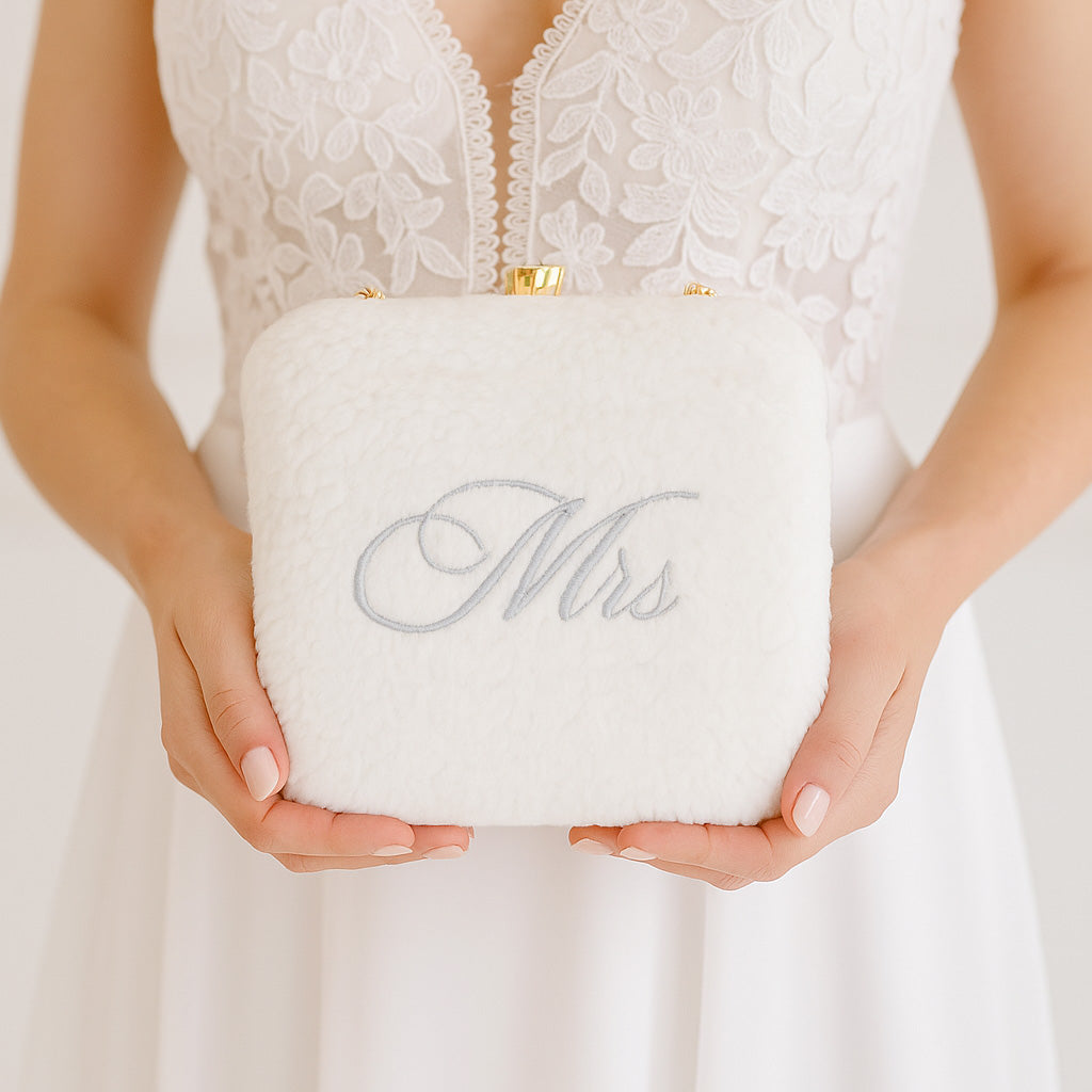 Fluffy Mrs Bridal Clutch
