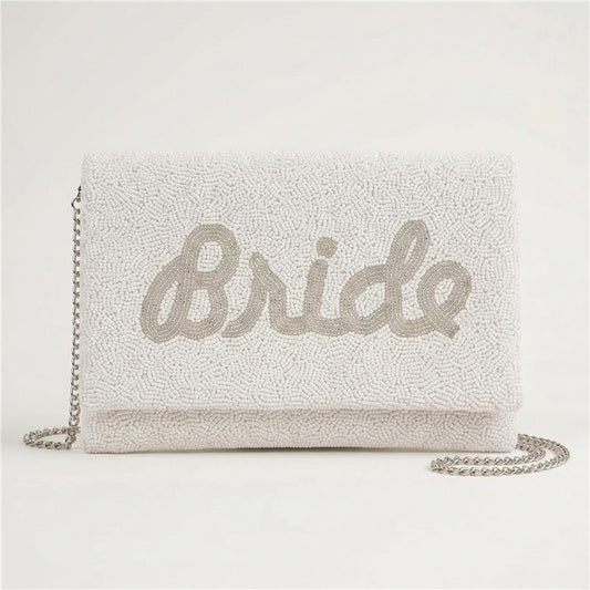 Bride Clutch Bag White (Silver Text)