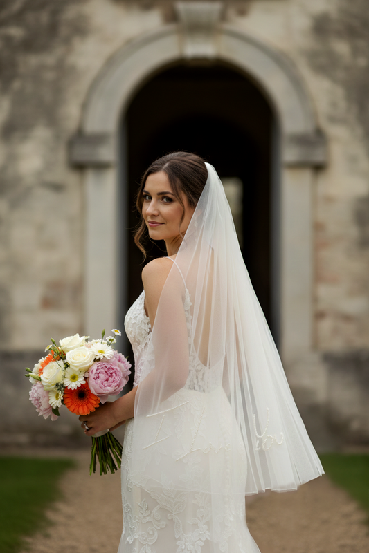 Custom Handwritten Text Beaded Veil