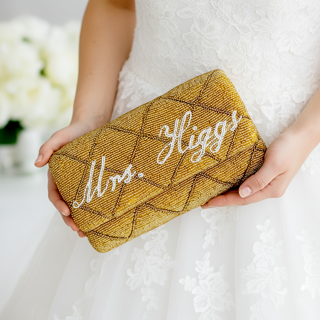 Quilted Barrel Beaded Clutch for Brides