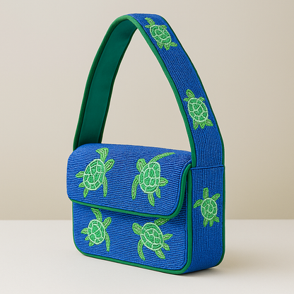 Green Turtle Beaded Bag