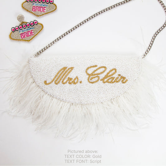 Personalized Mrs Beaded Clutch Purse Feather Style (HFU-Feather)