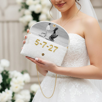 Beaded Half-Moon Fringe Clutch for Bride