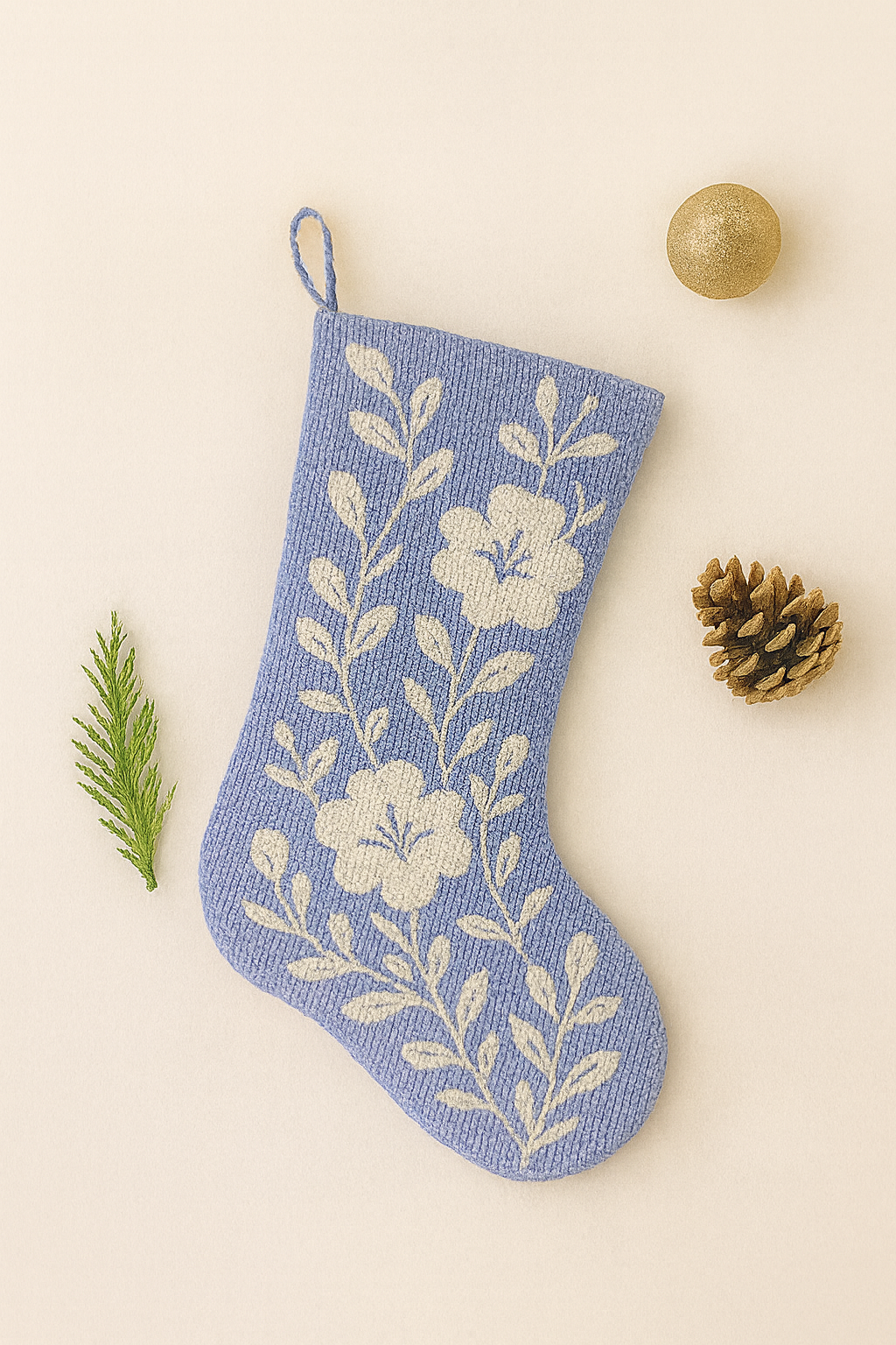 Blue Floral Beaded Christmas Stocking