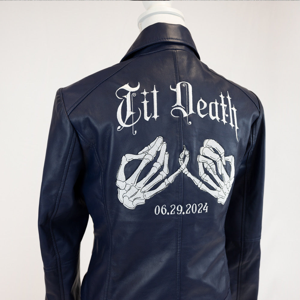 (Real Leather) Skeleton Hand Till Death Leather Jacket