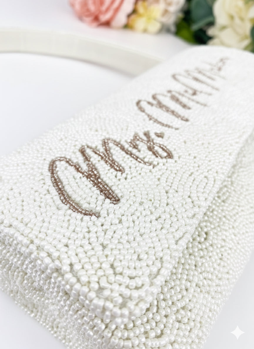 White Beaded Wedding Purse