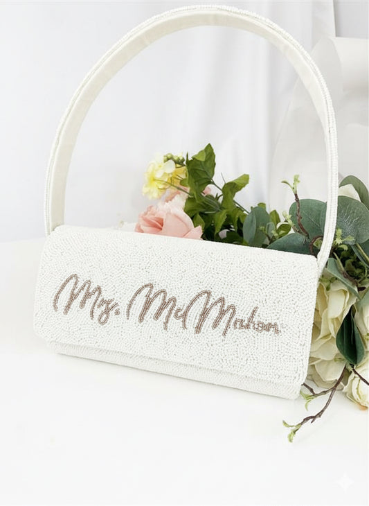 White Beaded Wedding Purse