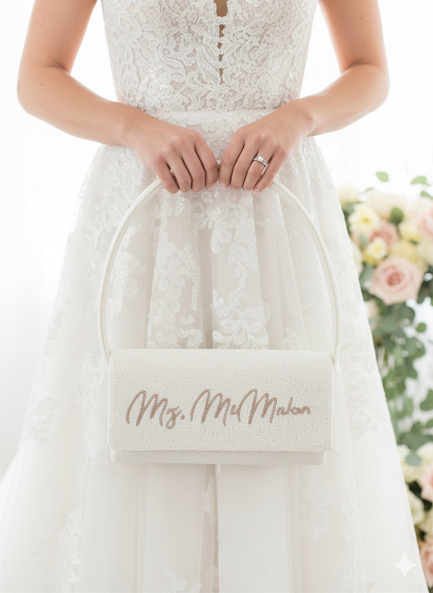 White Beaded Wedding Purse