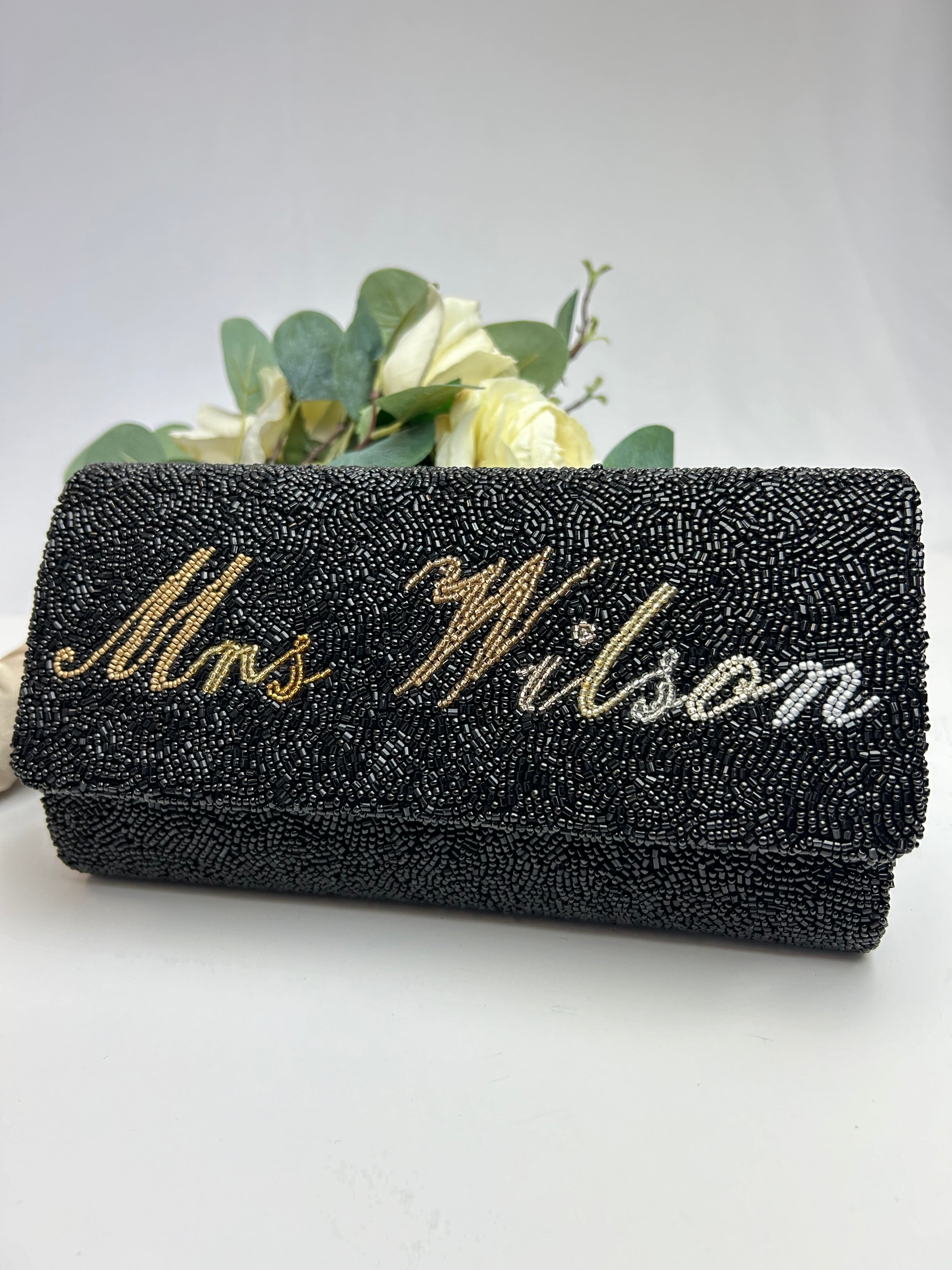 Personalized Bride Clutch With Name Wedding Date Hand Beaded Wedding Purse PrettyRobes