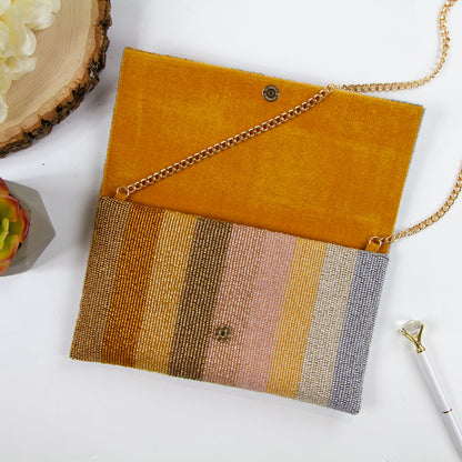Handmade Custom Mrs Last Name Bridal Clutch (LHFC) with elegant beading, ideal for storing essentials on the wedding day
