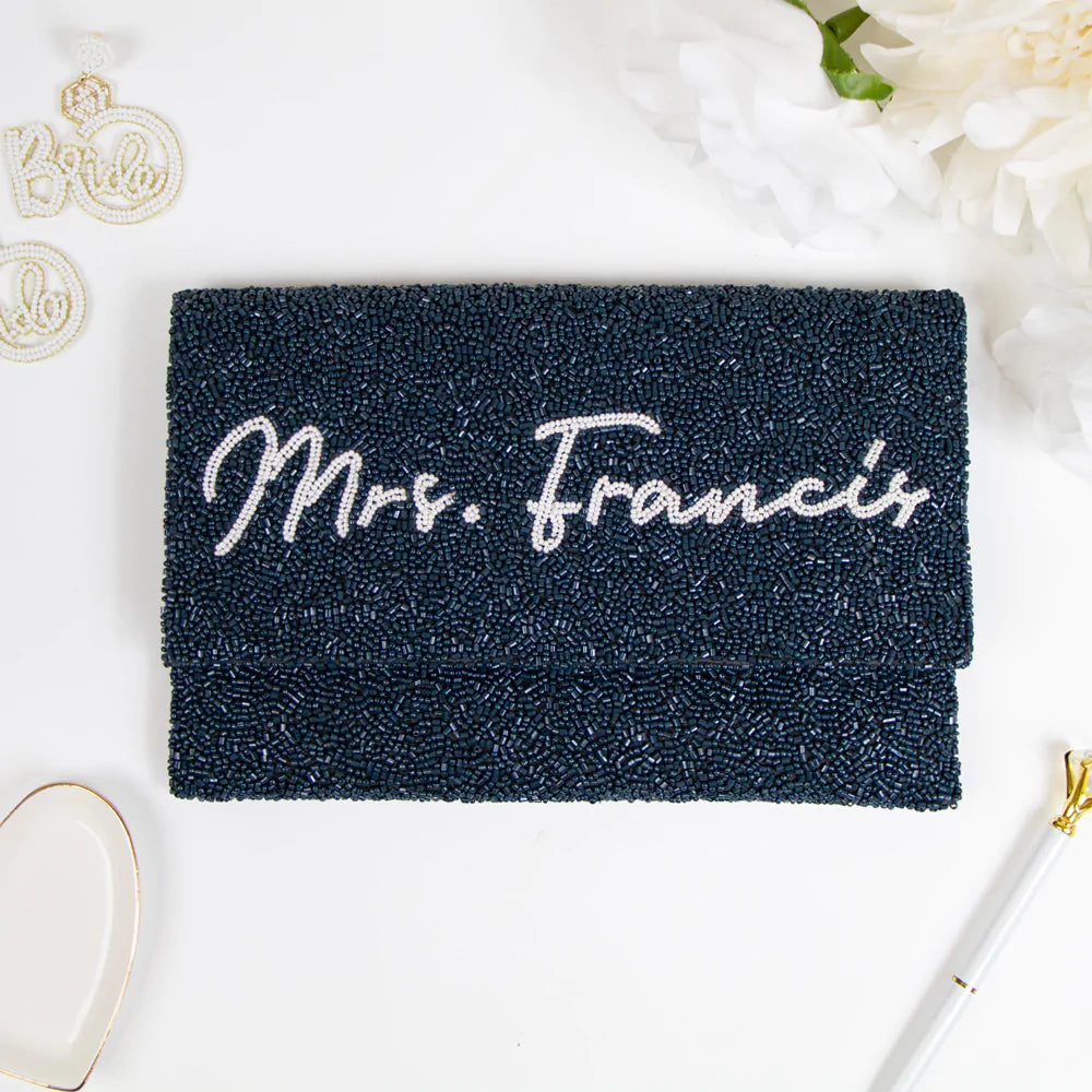 Customized Mrs. Last Name Wedding Clutch Purse