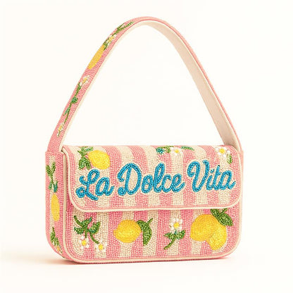 Orange "La Dolce Vita" Striped Lemon Beaded Purse