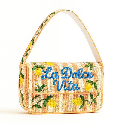 Orange "La Dolce Vita" Striped Lemon Beaded Purse