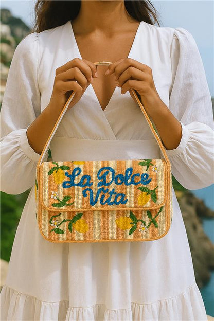 Orange "La Dolce Vita" Striped Lemon Beaded Purse