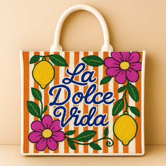 La Dolce Vita Floral Lemon Beaded Tote