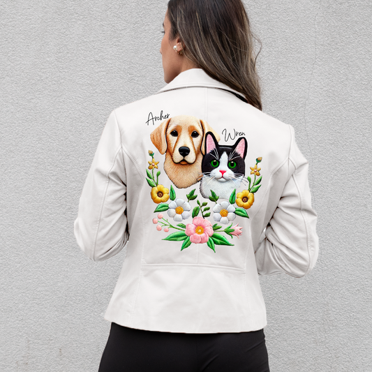 (Real Leather) Embroidered Pet Leather Jacket