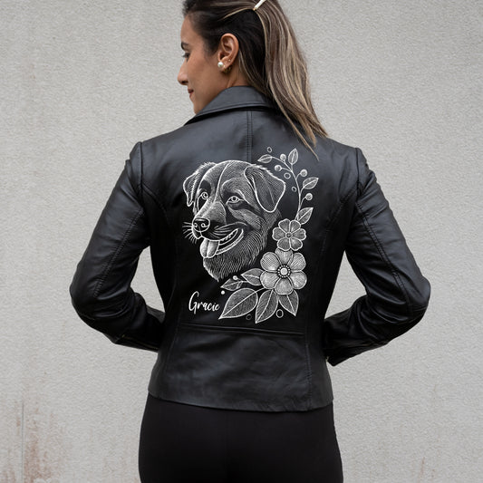 (Real Leather) Personalized Pet Leather Jacket for Owners