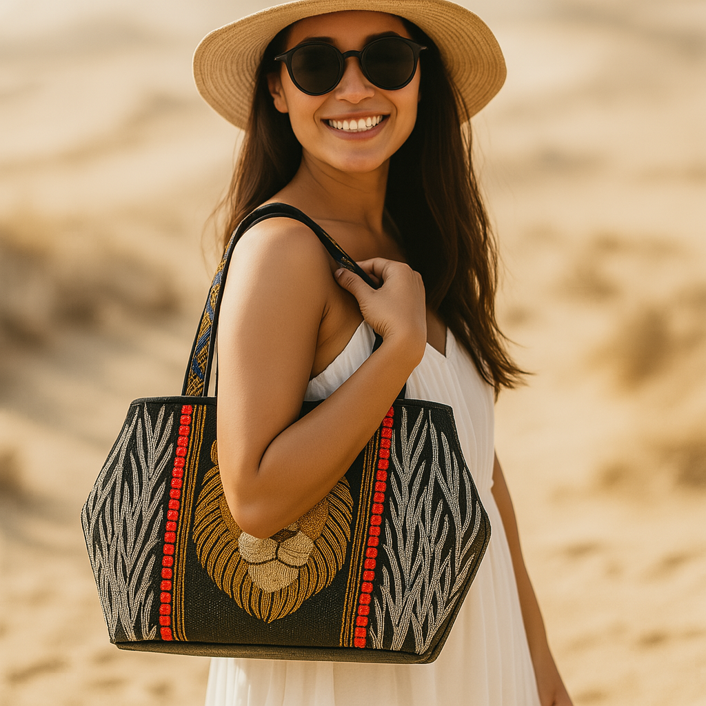 Lion Beaded Tote