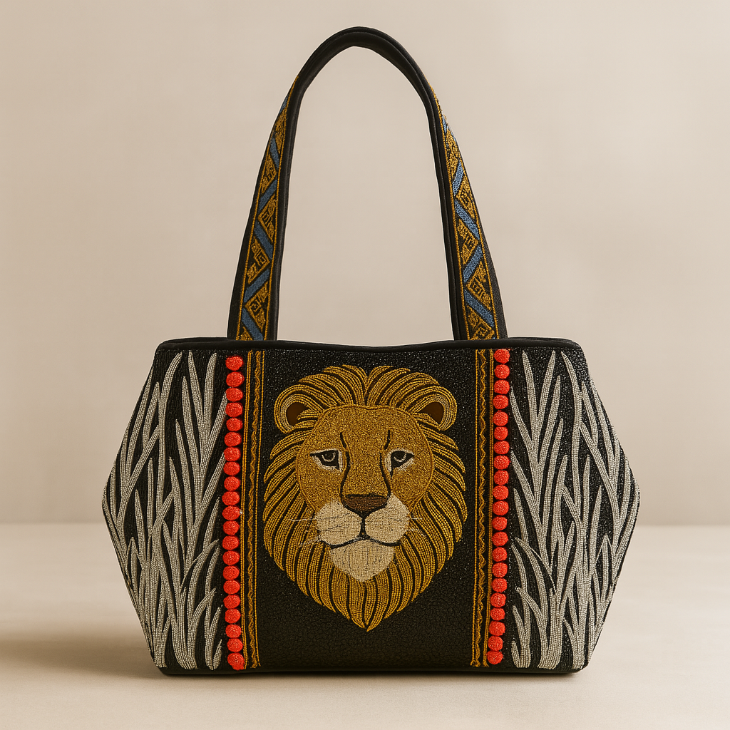 Lion Beaded Tote