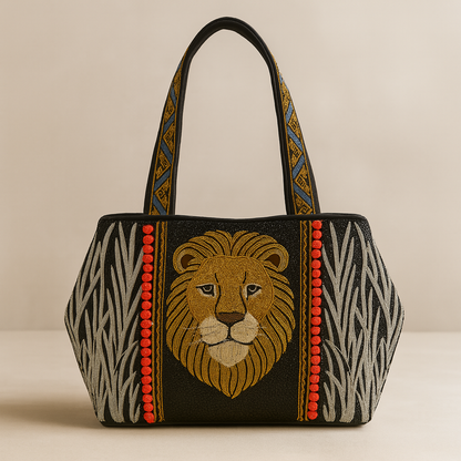 Lion Beaded Tote