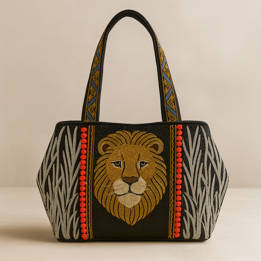 Lion Beaded Tote