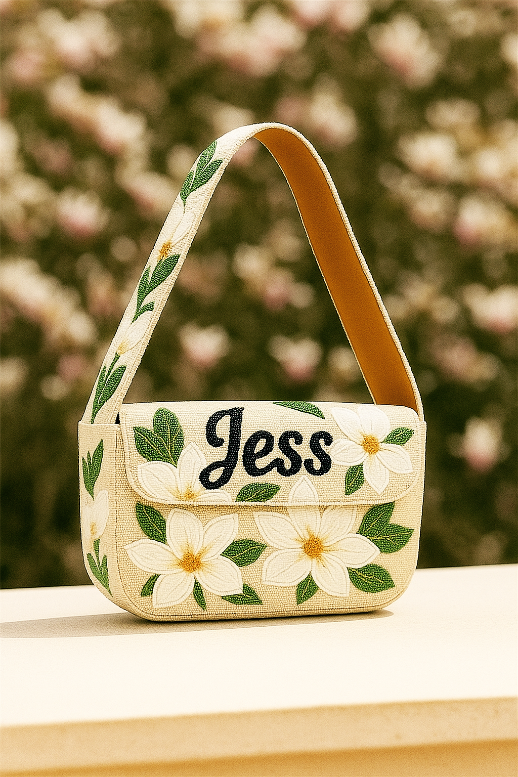 Beaded Magnolia Shoulder Bag
