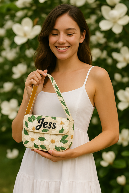 Beaded Magnolia Shoulder Bag
