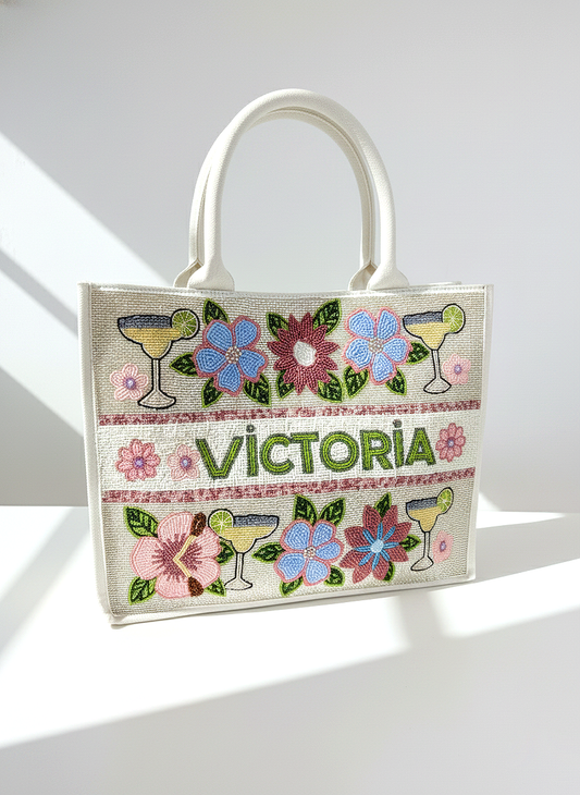Custom Margarita Floral Beaded Tote Bag