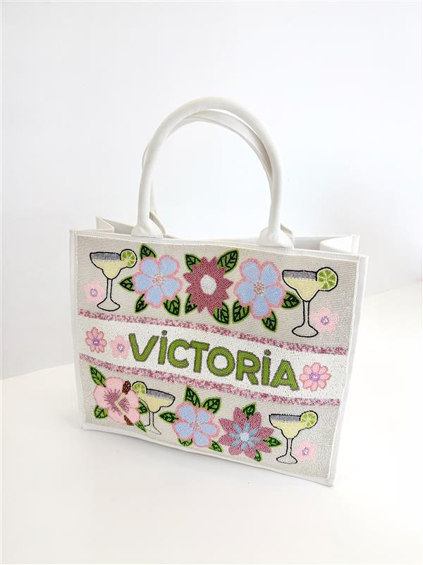 Custom Margarita Floral Beaded Tote Bag